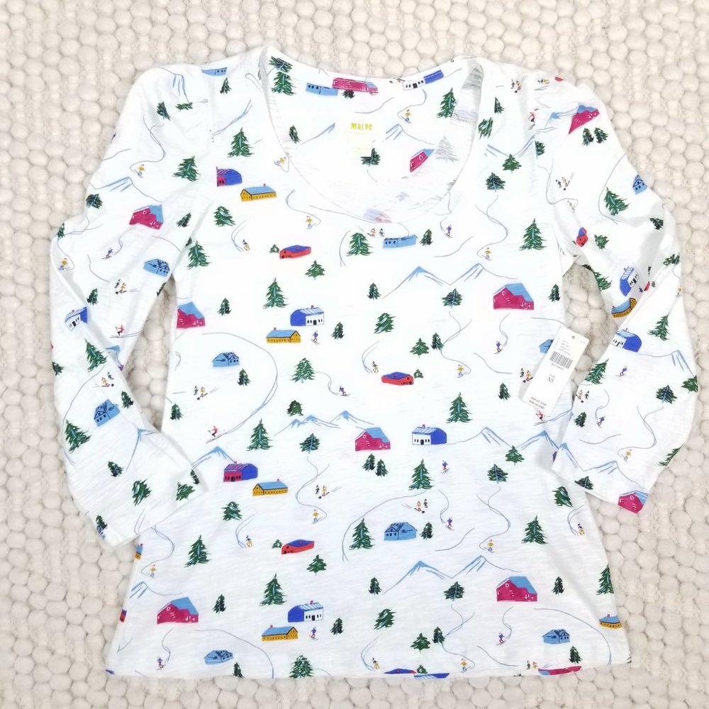 NWT Anthropologie Maeve Ski Themed Audra Cotton Tee Sz XS - Picture 6 of 12